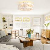 16.5" White Caged Ceiling Fans with Lights, Low Profile Ceiling Fan with Remote and Reversible Fan Blades, Farmhouse Chandelier Fan for Bedroom, Kitchen, Living Room